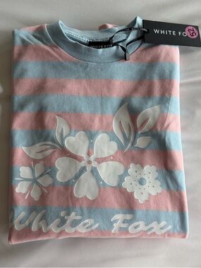 Floral Stripe Tee - Pastel Pink & Light Blue